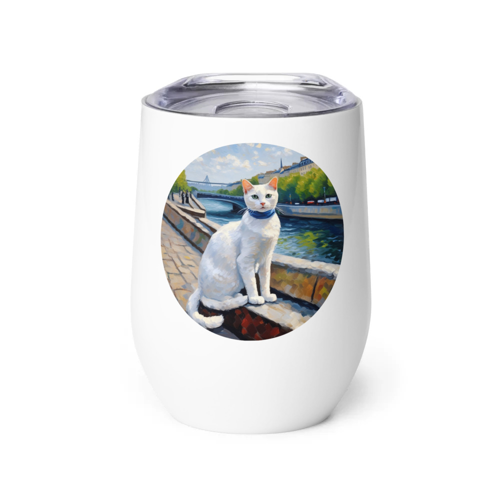 PugMug Custom White Companion Cat Wine Tumbler