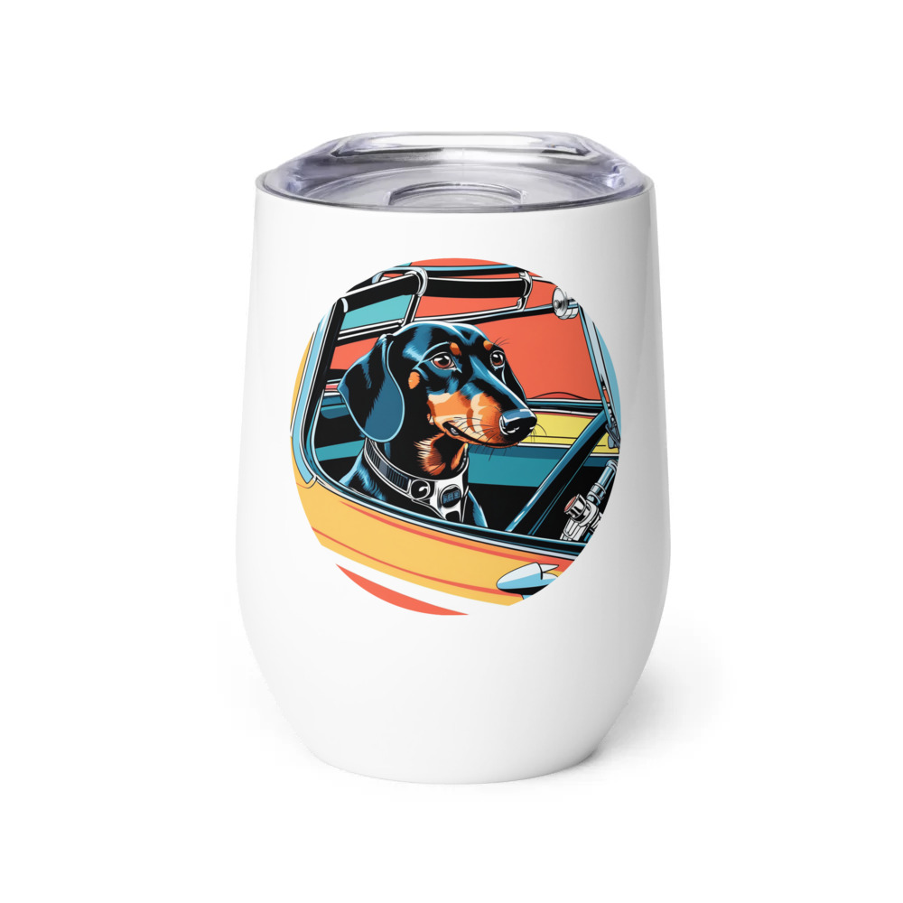 PugMug Custom Black Dachshund Wine Tumbler