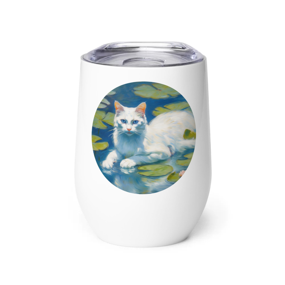 PugMug Custom White Companion Cat Wine Tumbler