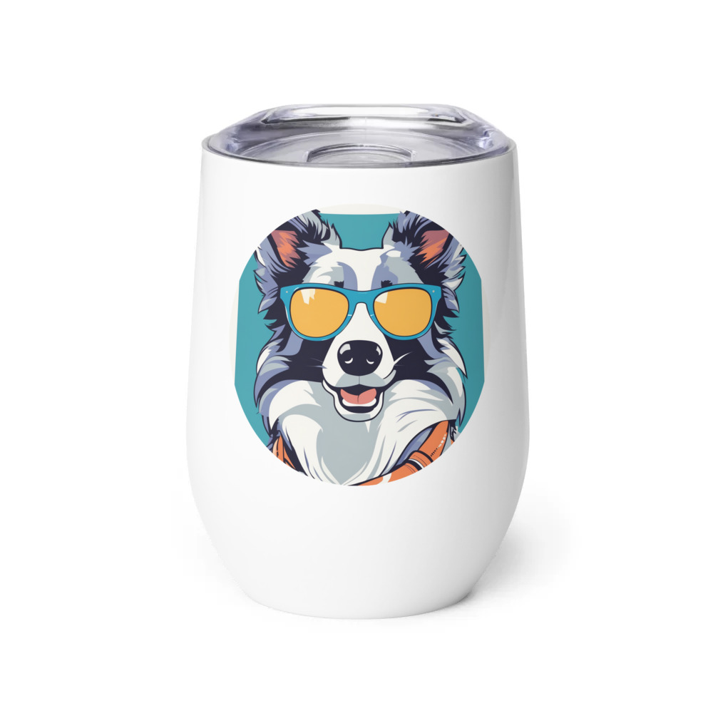 PugMug Custom Blue Merle Border Collie Wine Tumbler