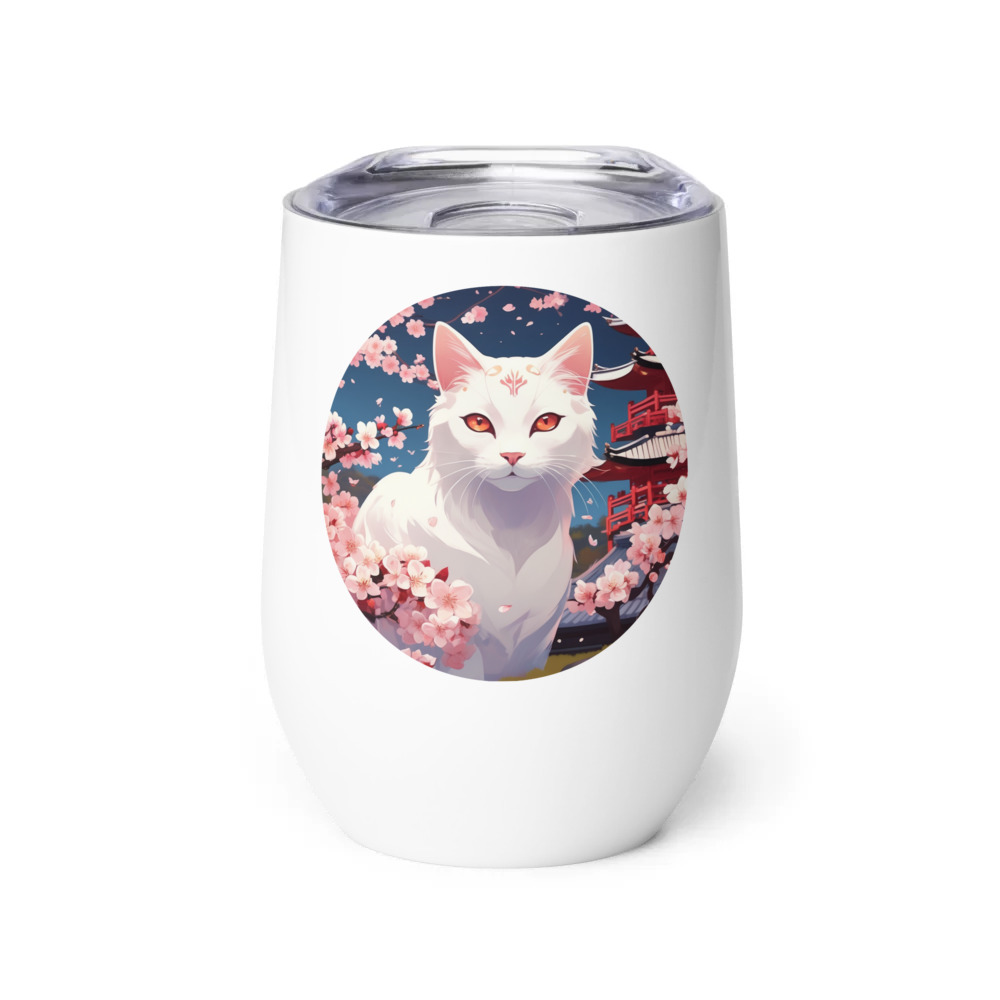 PugMug Custom White Companion Cat Wine Tumbler
