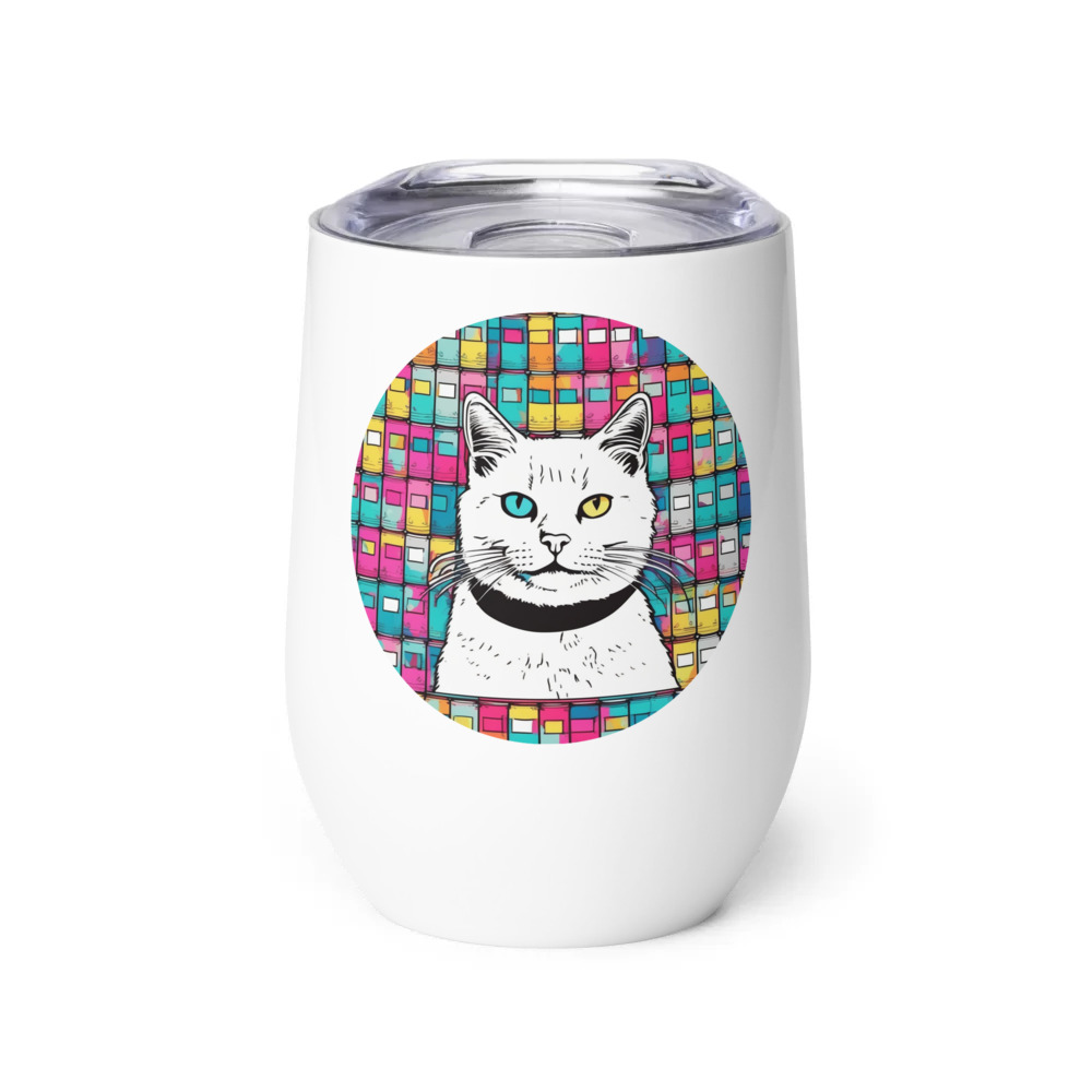 PugMug Custom White Companion Cat Wine Tumbler