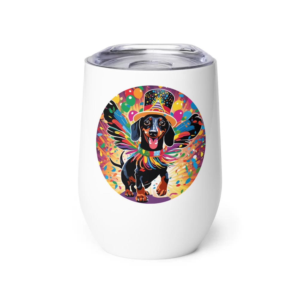 PugMug Custom Black Dachshund Wine Tumbler