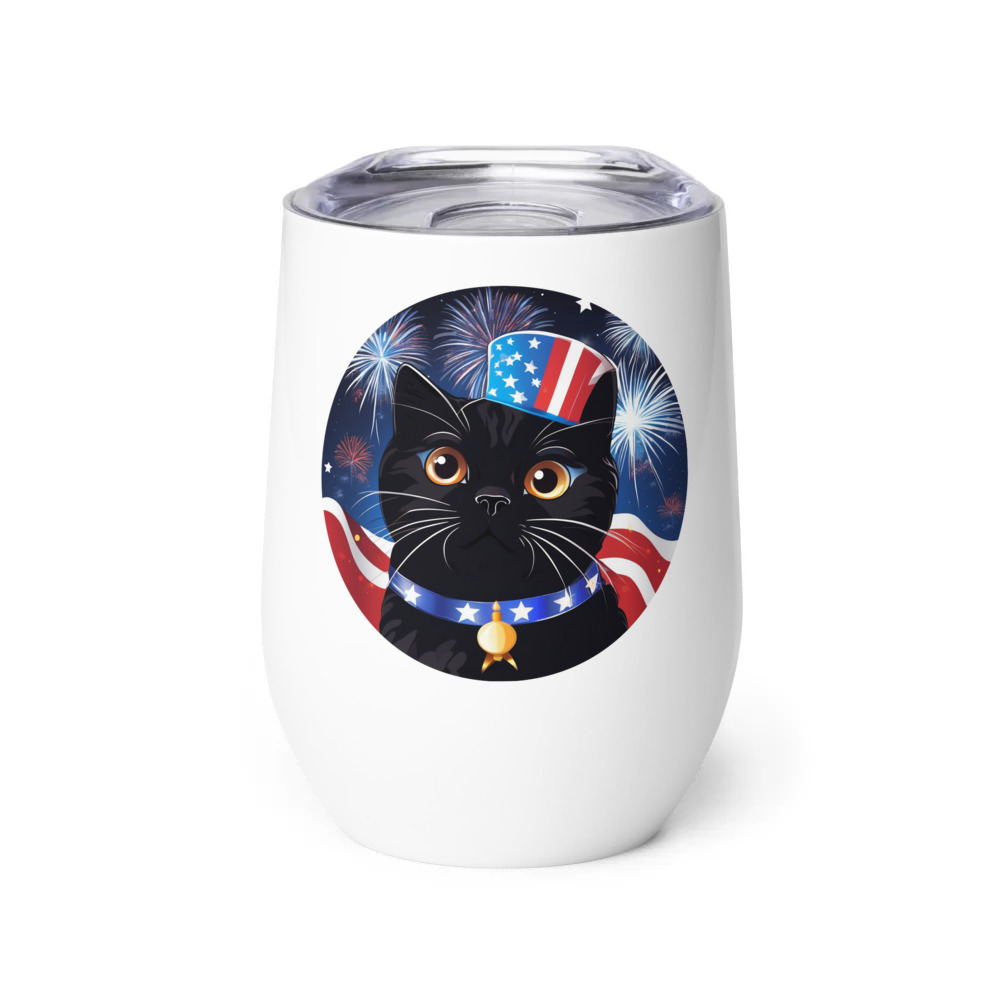 PugMug Custom Black Scottish Fold Cat Wine Tumbler
