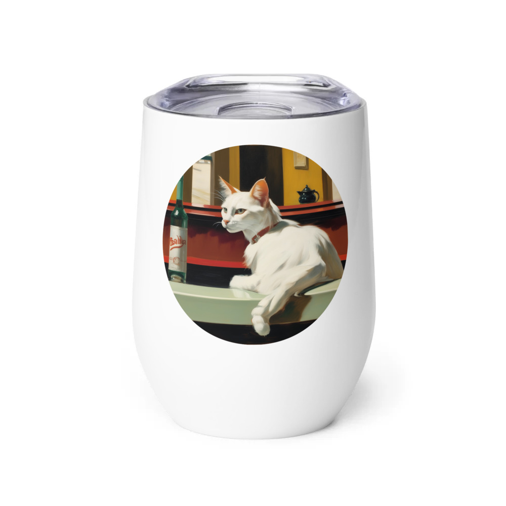 PugMug Custom White Companion Cat Wine Tumbler
