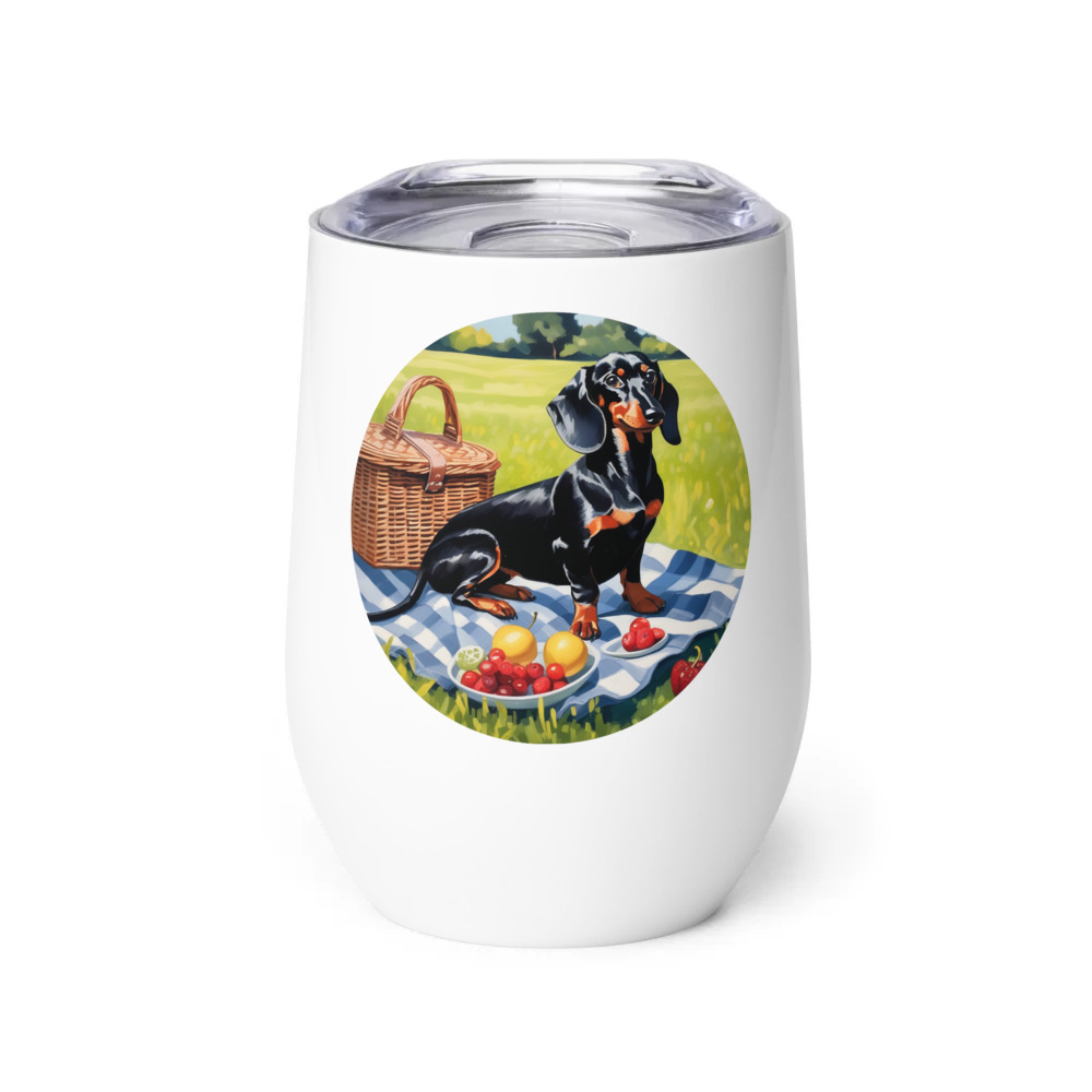 PugMug Custom Black Dachshund Wine Tumbler