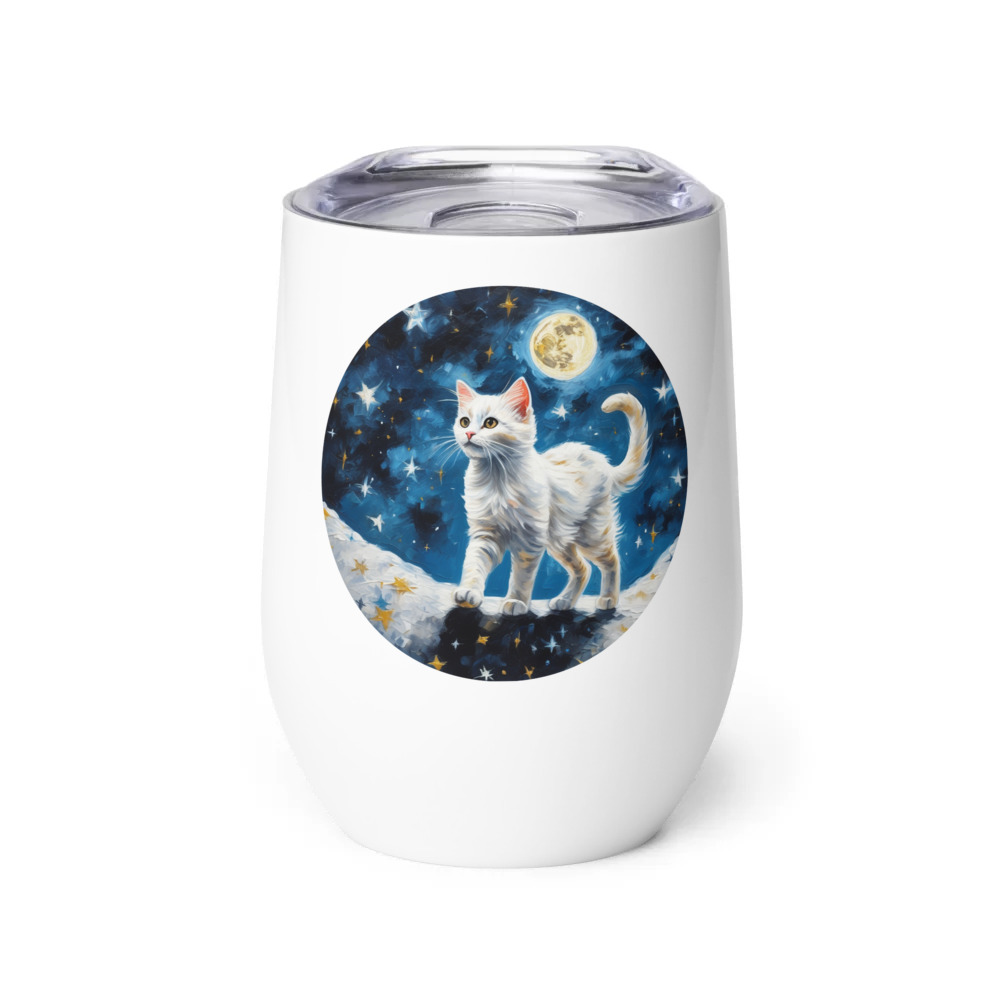 PugMug Custom White Companion Cat Wine Tumbler