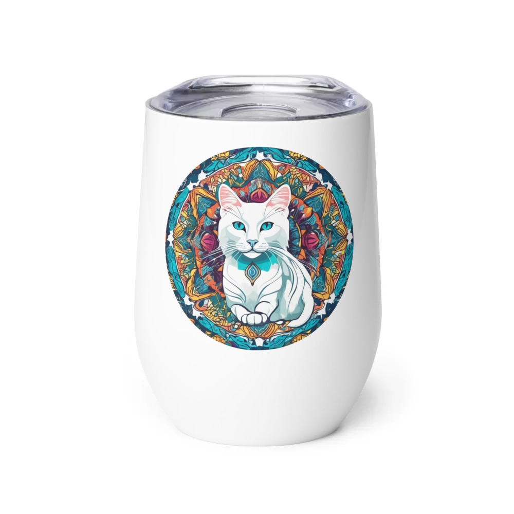 PugMug Custom White Companion Cat Wine Tumbler