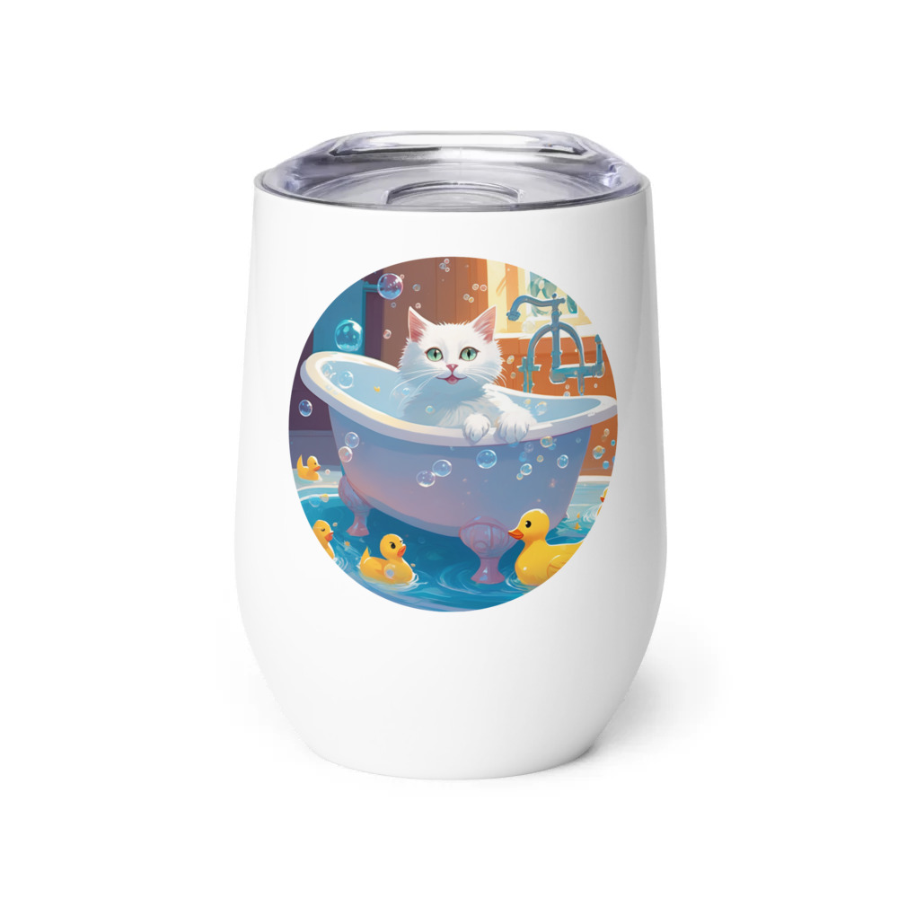 PugMug Custom White Companion Cat Wine Tumbler