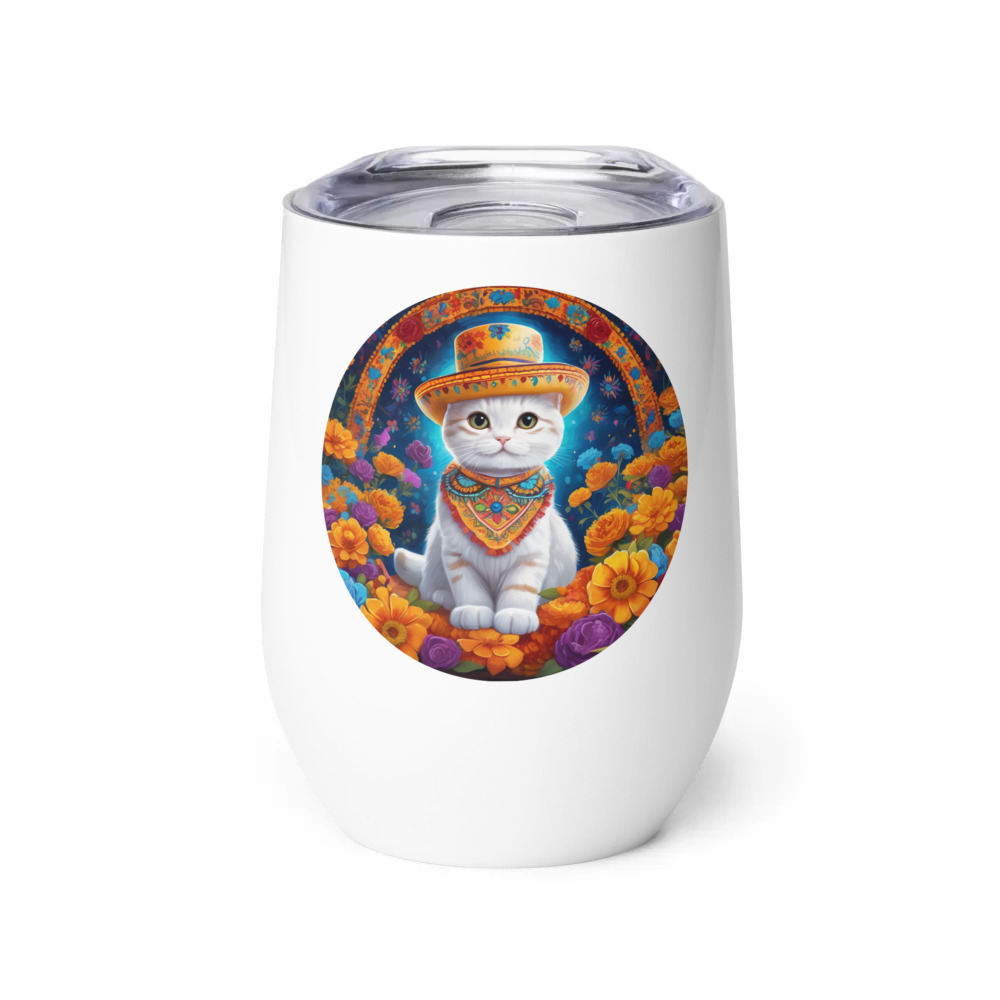 PugMug Custom White Scottish Fold Cat Wine Tumbler