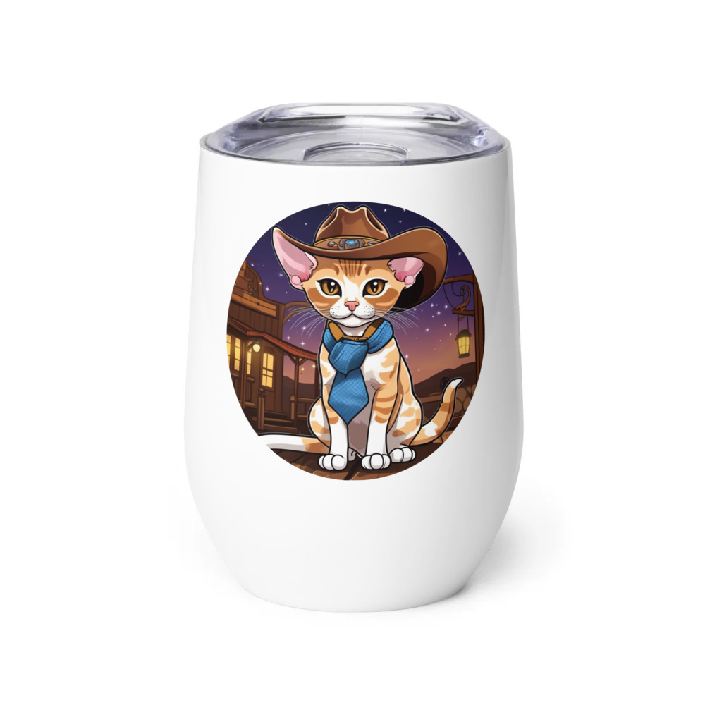 PugMug Custom Tabby Devon Rex Cat Wine Tumbler
