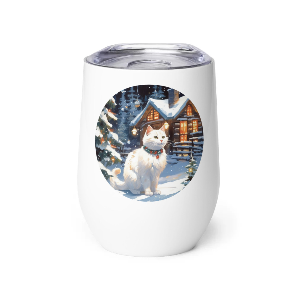 PugMug Custom White Companion Cat Wine Tumbler