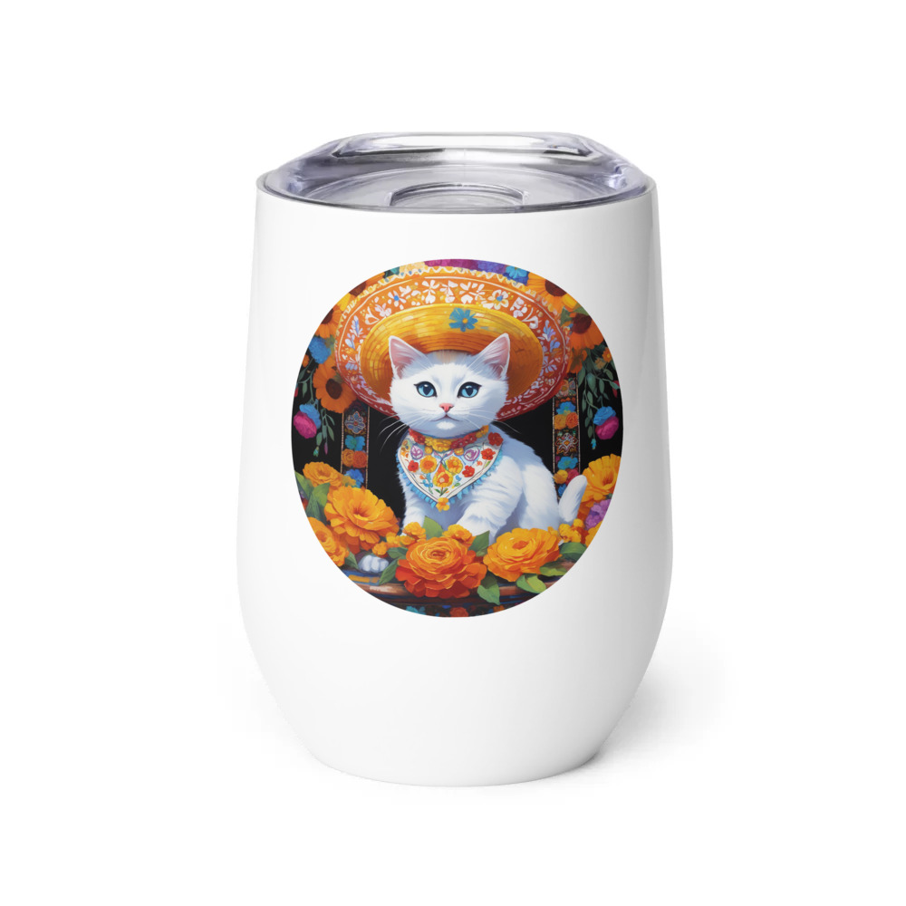 PugMug Custom White Companion Cat Wine Tumbler