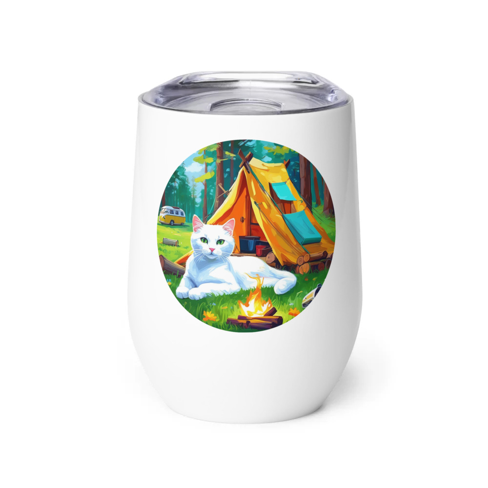 PugMug Custom White Companion Cat Wine Tumbler