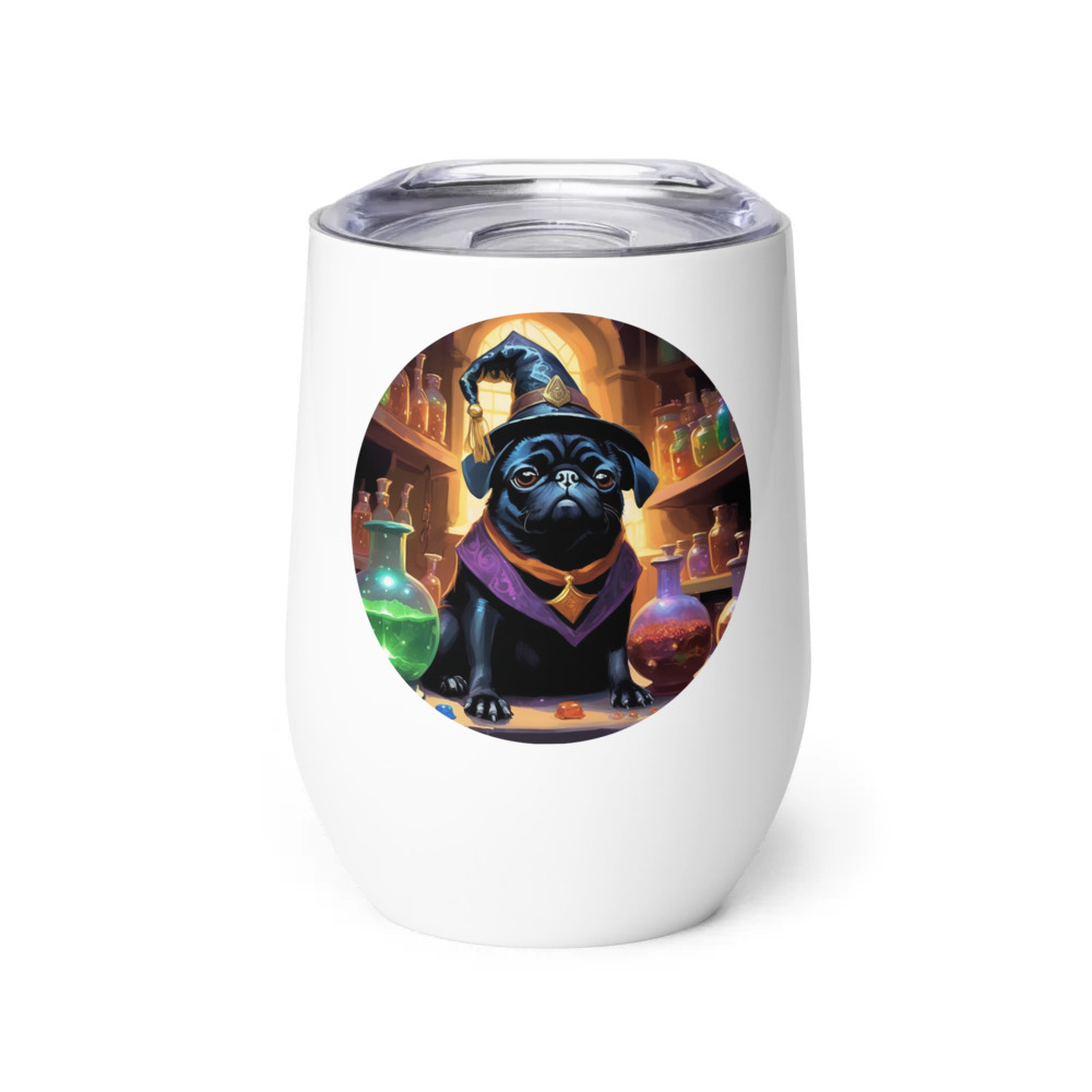 PugMug Custom Black Pug Wine Tumbler