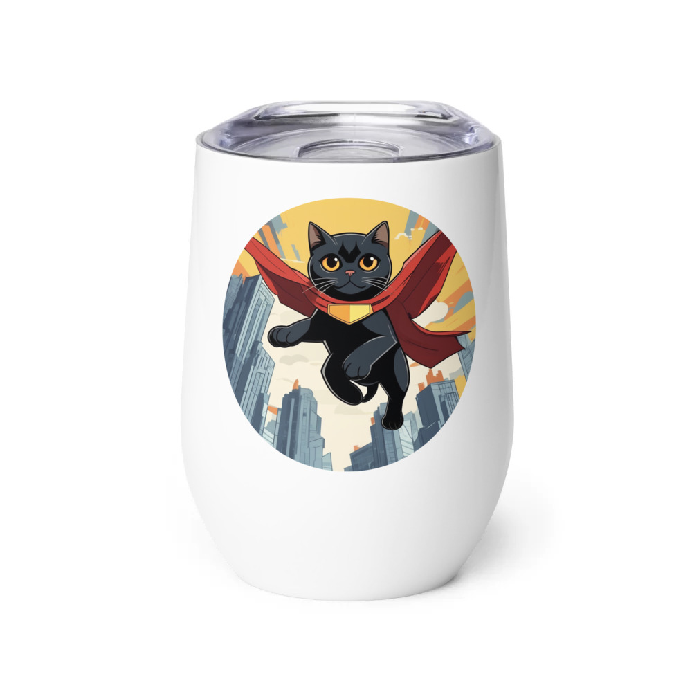 PugMug Custom Black Scottish Fold Cat Wine Tumbler