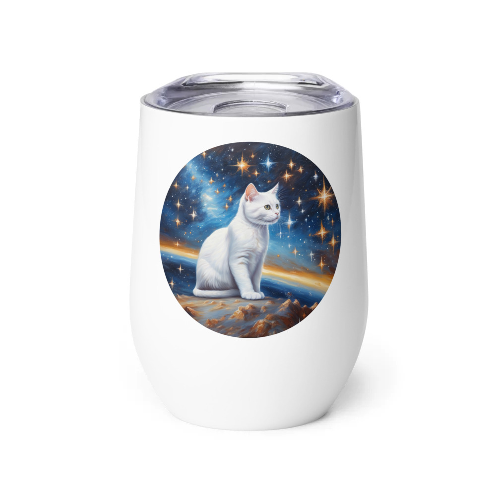 PugMug Custom White Companion Cat Wine Tumbler