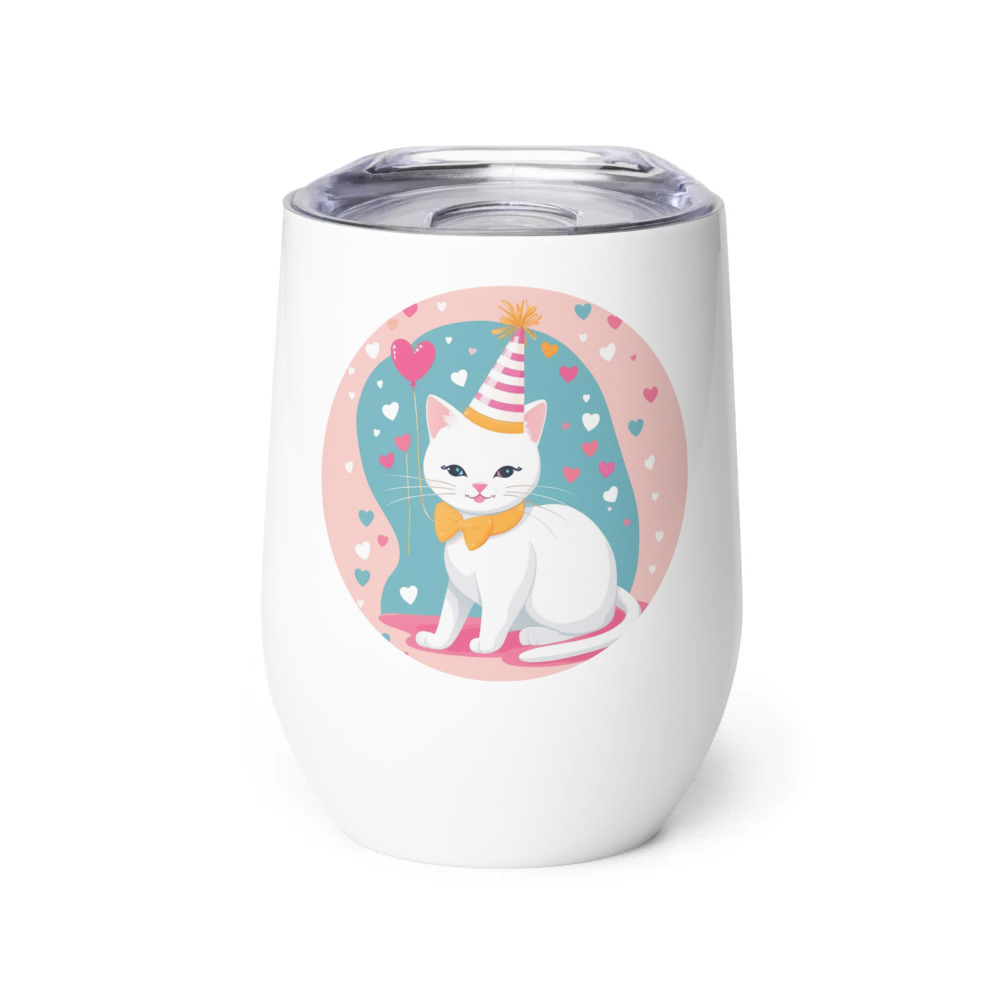 PugMug Custom White Companion Cat Wine Tumbler