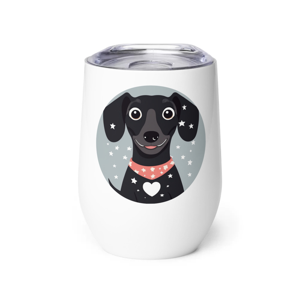 PugMug Custom Black Dachshund Wine Tumbler