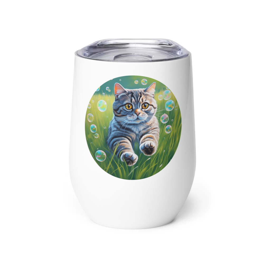 PugMug Custom Tabby Scottish Fold Cat Wine Tumbler