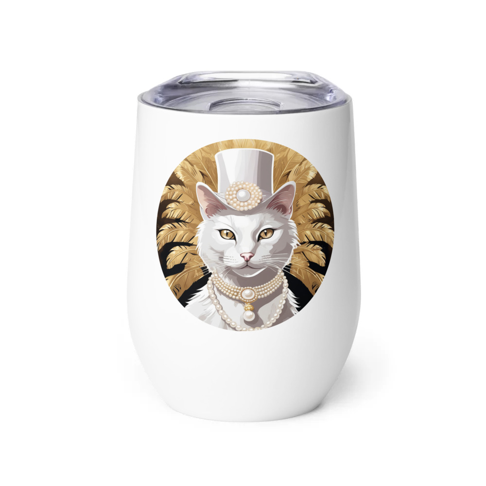 PugMug Custom White Companion Cat Wine Tumbler