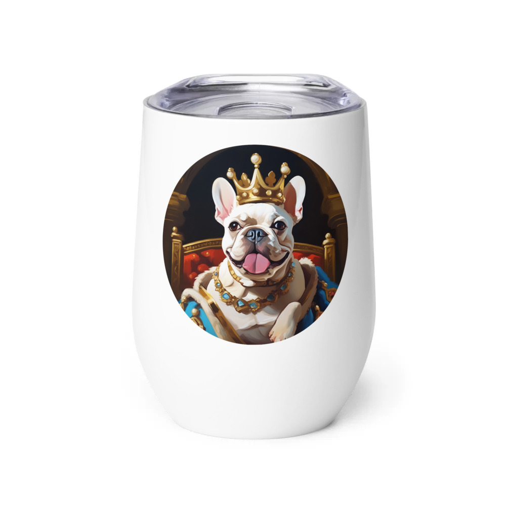 PugMug Custom White French Bulldog Wine Tumbler