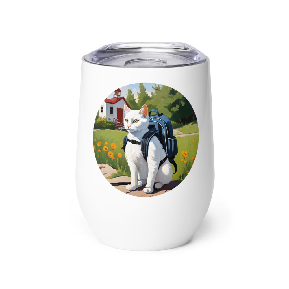 PugMug Custom White Companion Cat Wine Tumbler
