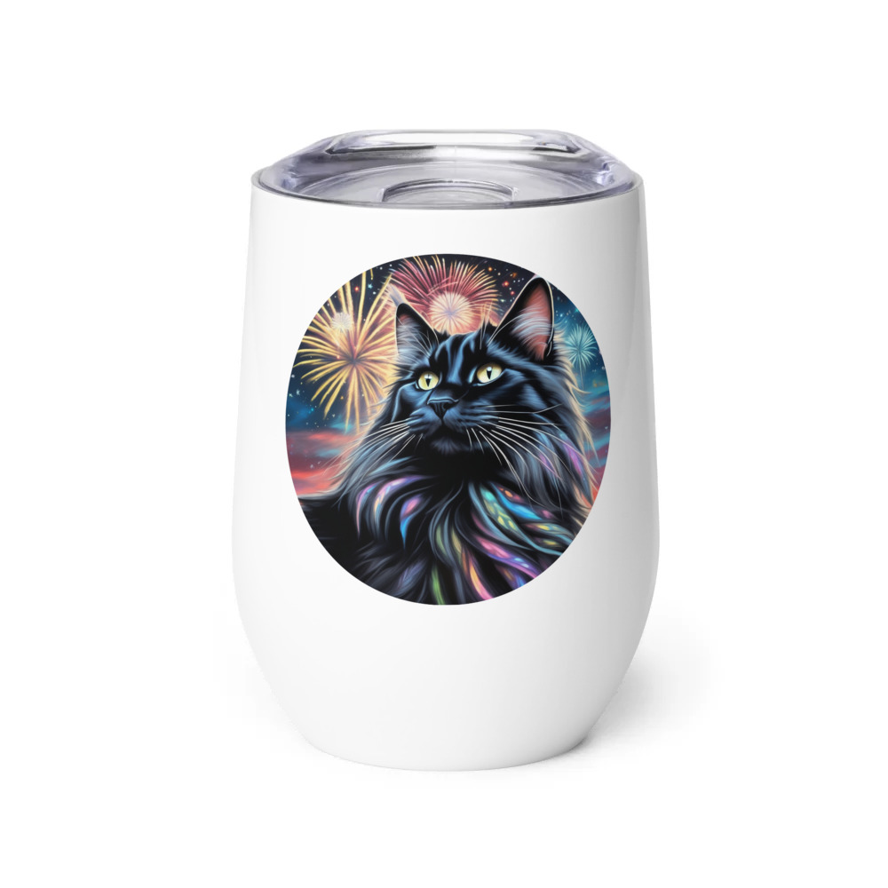 PugMug Custom Black Maine Coon Cat Wine Tumbler