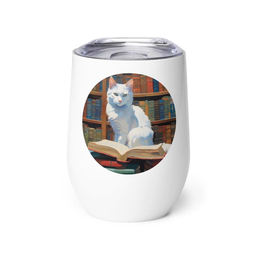 PugMug Custom White Companion Cat Wine Tumbler