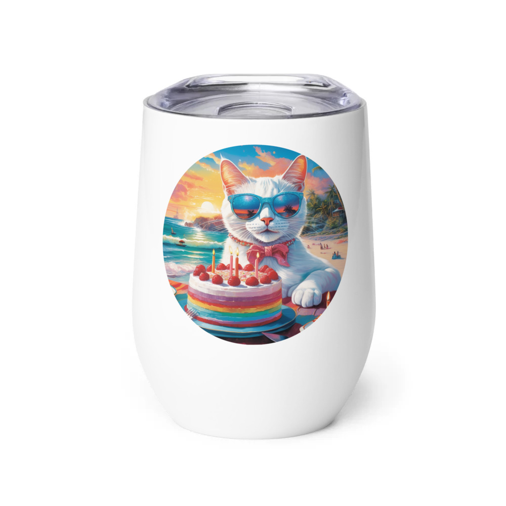 PugMug Custom White Companion Cat Wine Tumbler