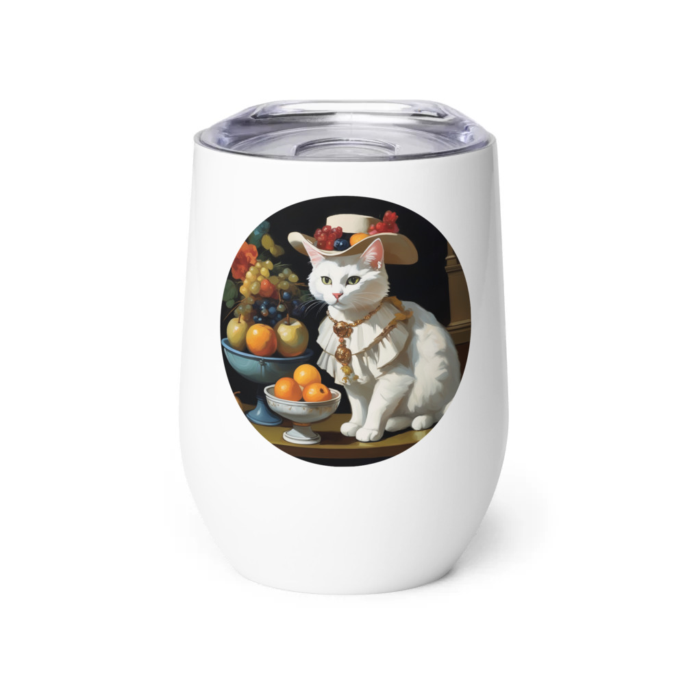 PugMug Custom White Companion Cat Wine Tumbler
