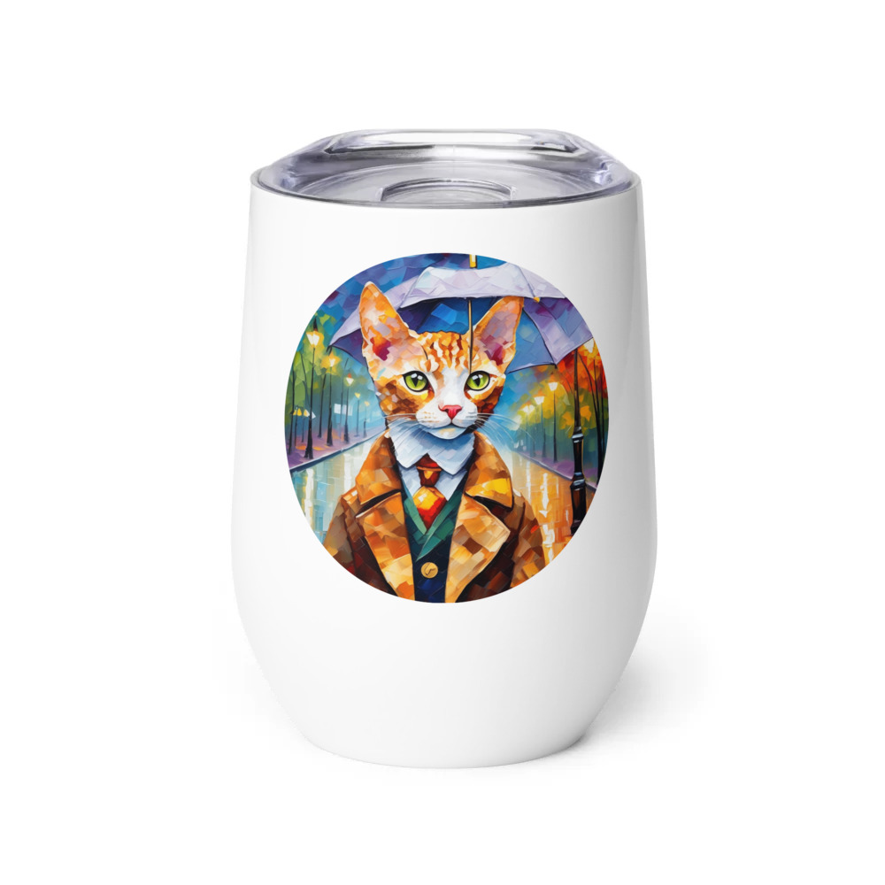PugMug Custom Tabby Devon Rex Cat Wine Tumbler