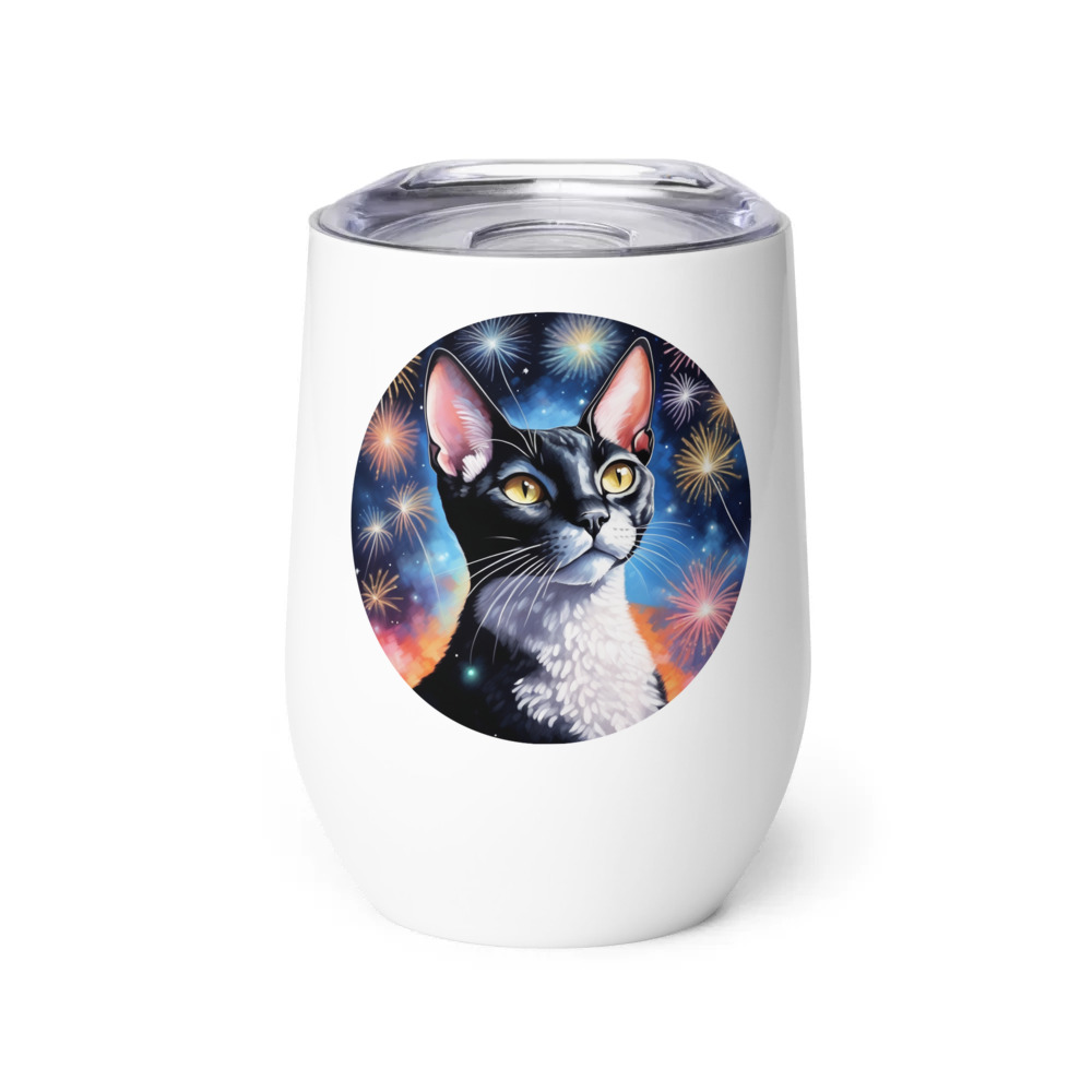 PugMug Custom Black Devon Rex Cat Wine Tumbler
