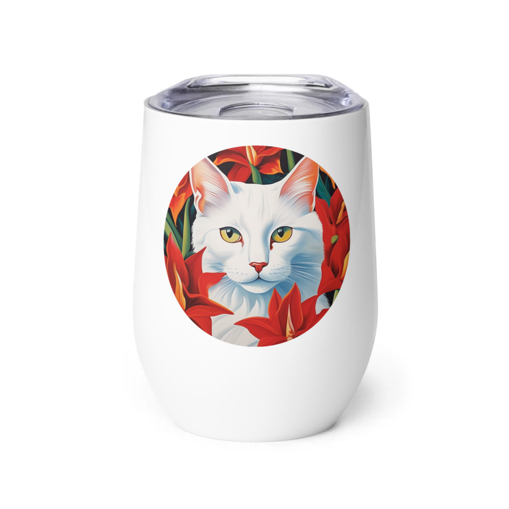 PugMug Custom White Companion Cat Wine Tumbler
