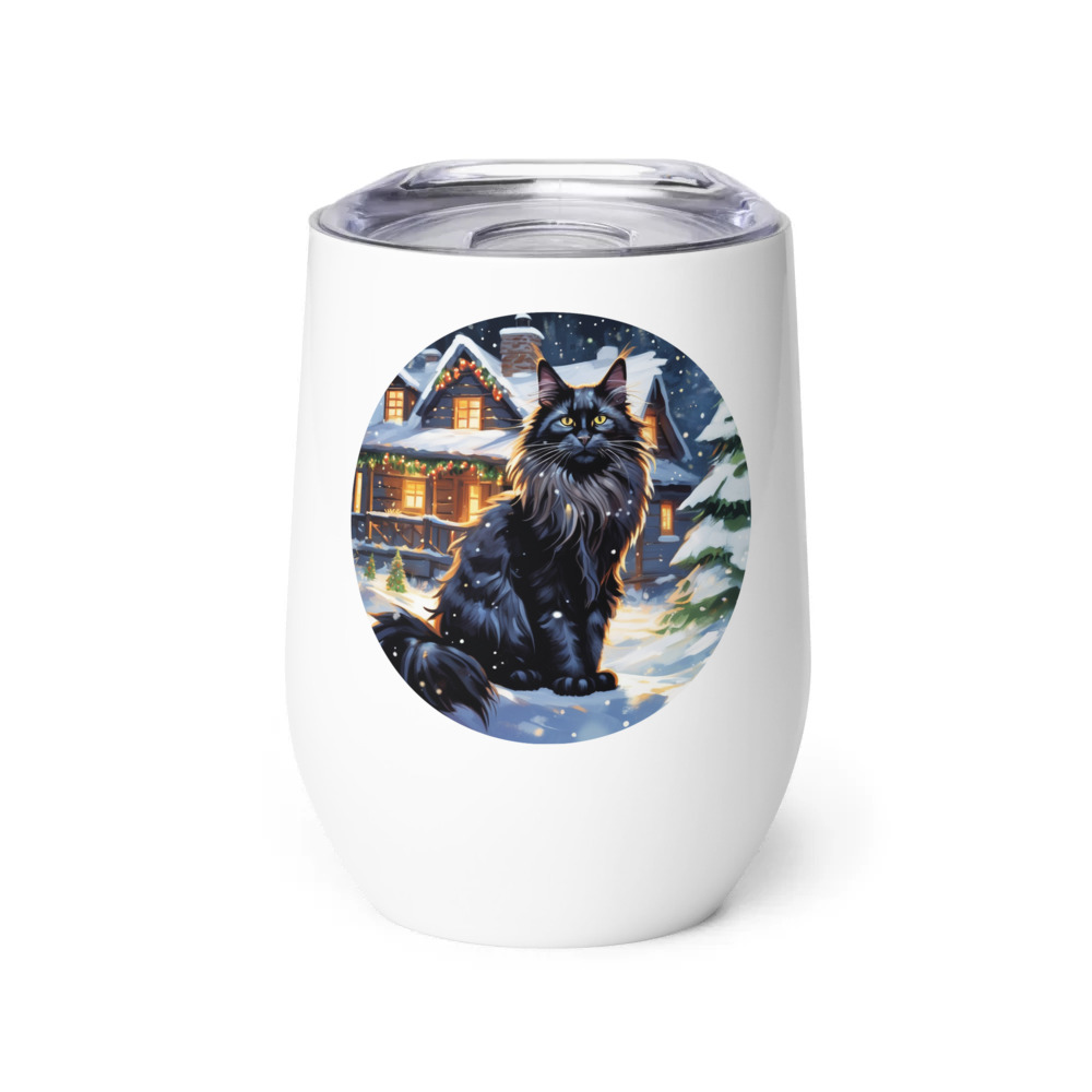 PugMug Custom Black Maine Coon Cat Wine Tumbler