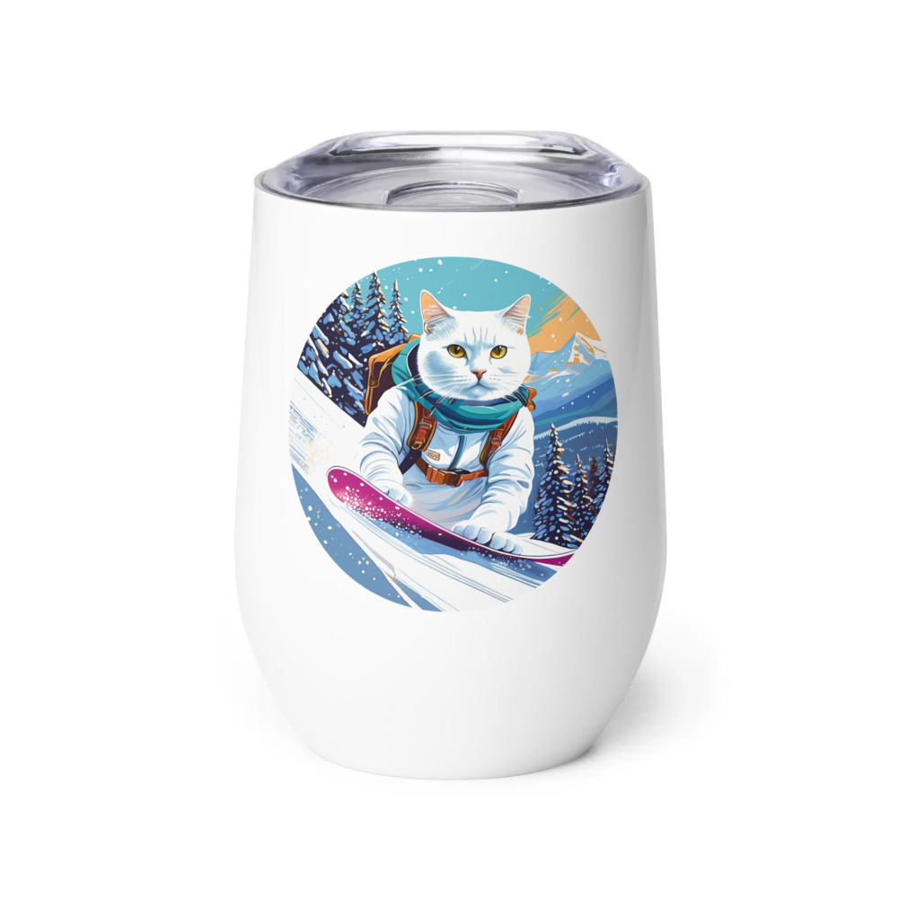 PugMug Custom White Companion Cat Wine Tumbler