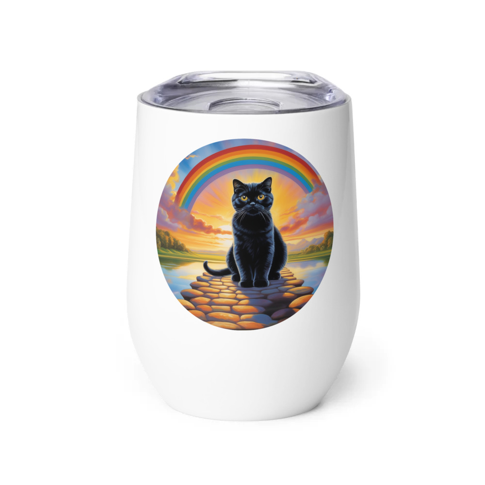 PugMug Custom Black Scottish Fold Cat Wine Tumbler