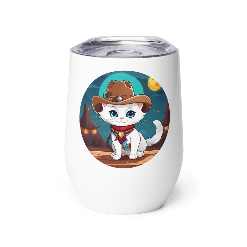 PugMug Custom White Companion Cat Wine Tumbler