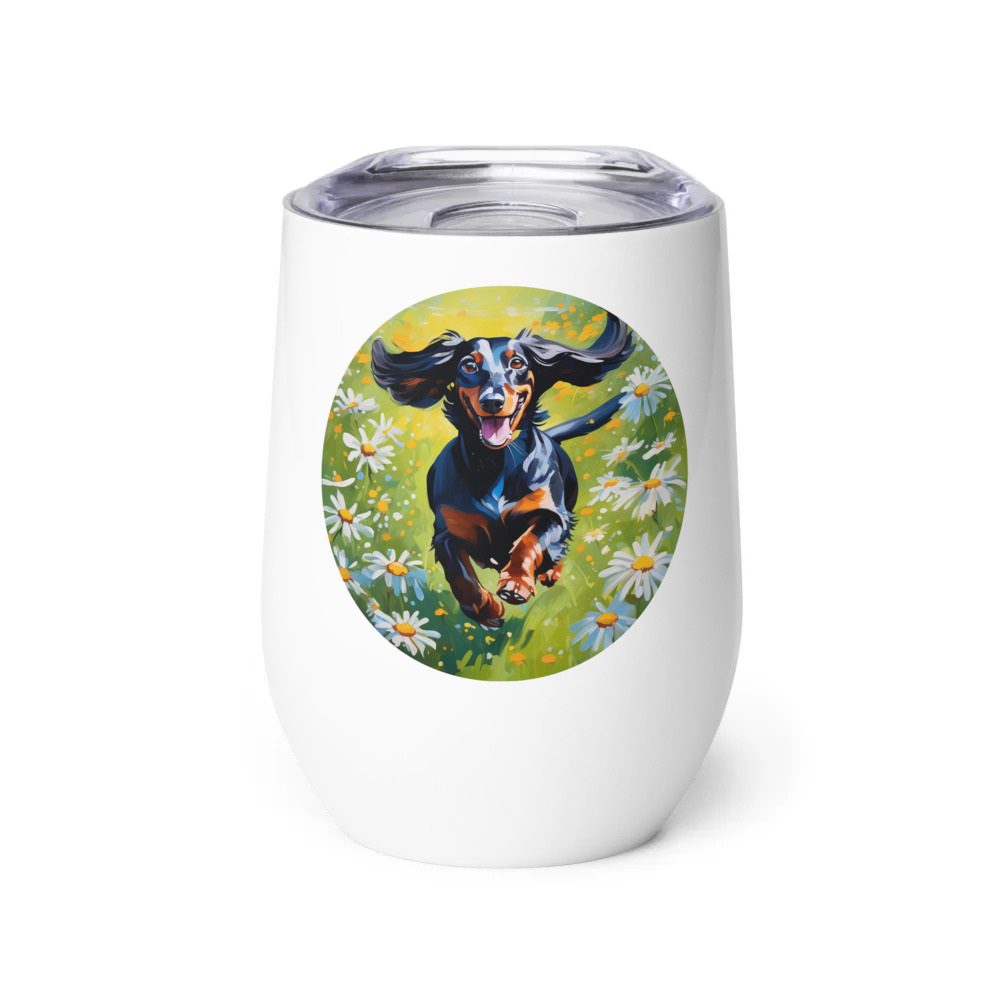 PugMug Custom Black Dachshund Wine Tumbler