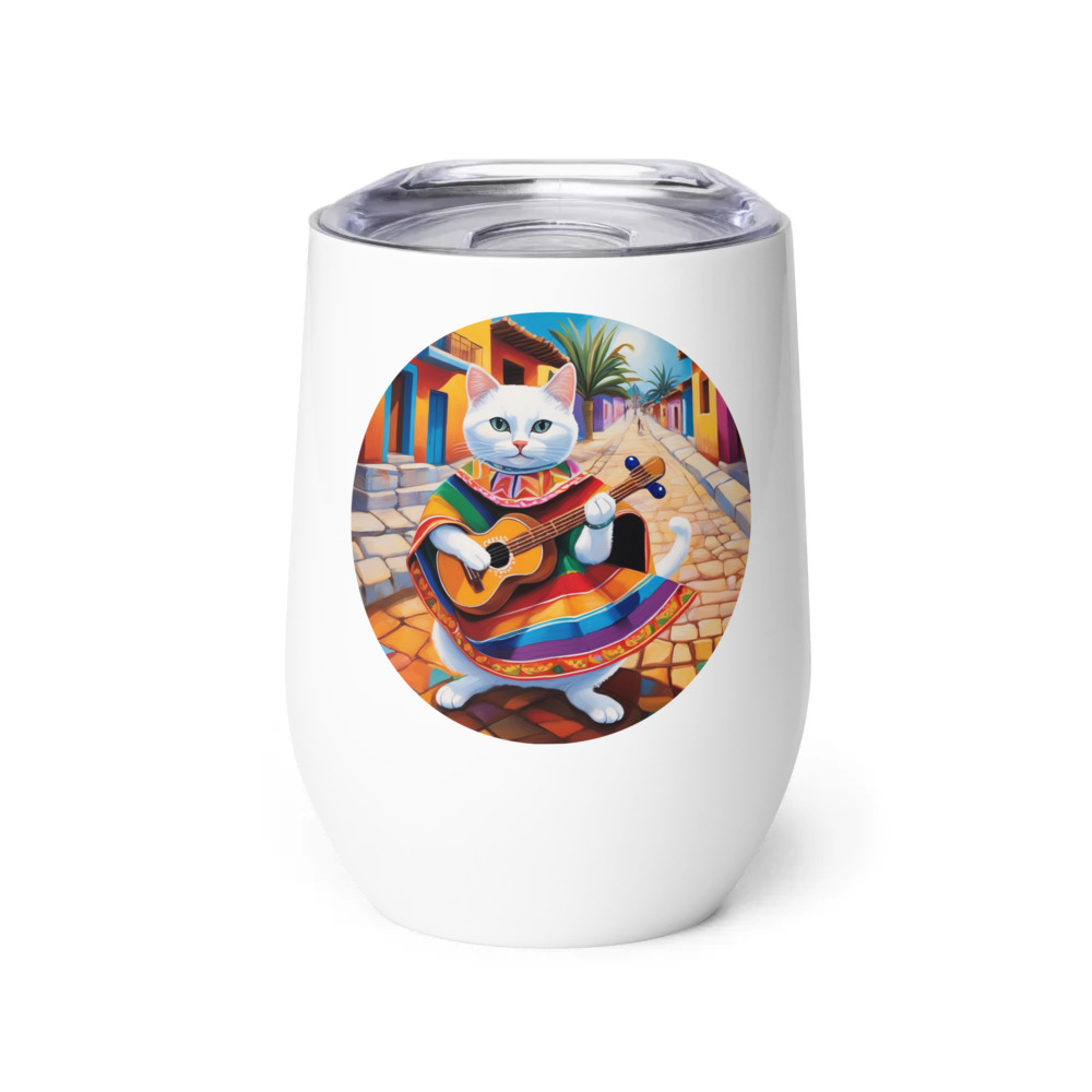 PugMug Custom White Companion Cat Wine Tumbler