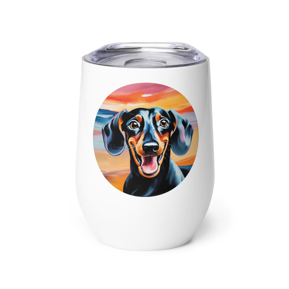 PugMug Custom Black Dachshund Wine Tumbler