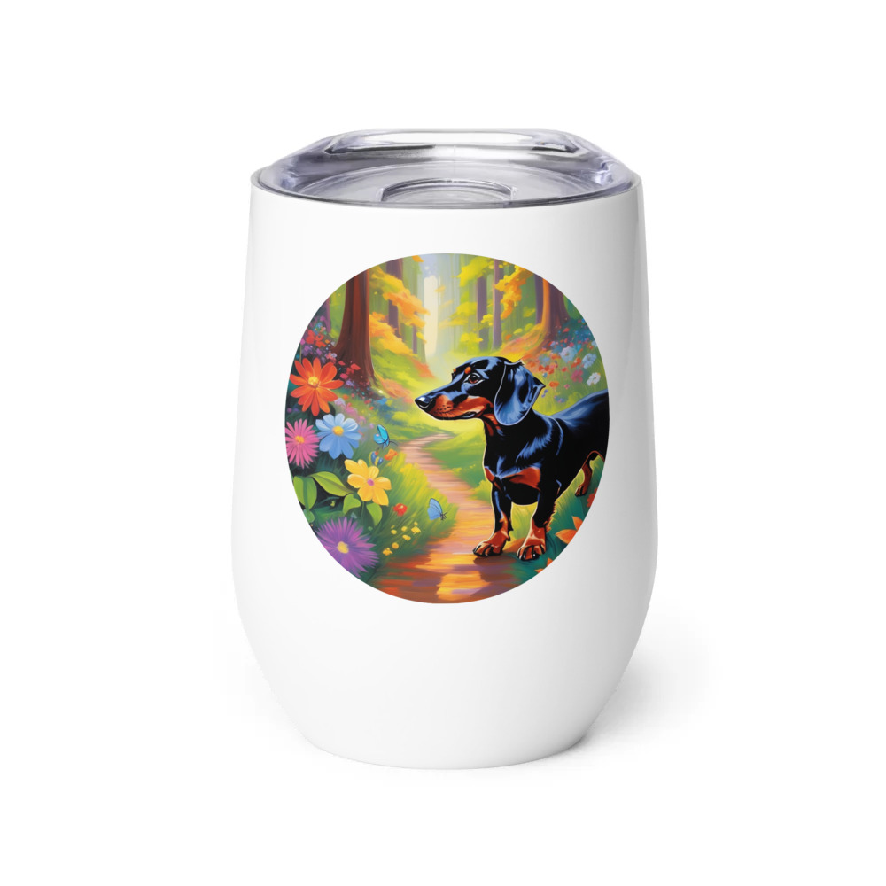 PugMug Custom Black Dachshund Wine Tumbler