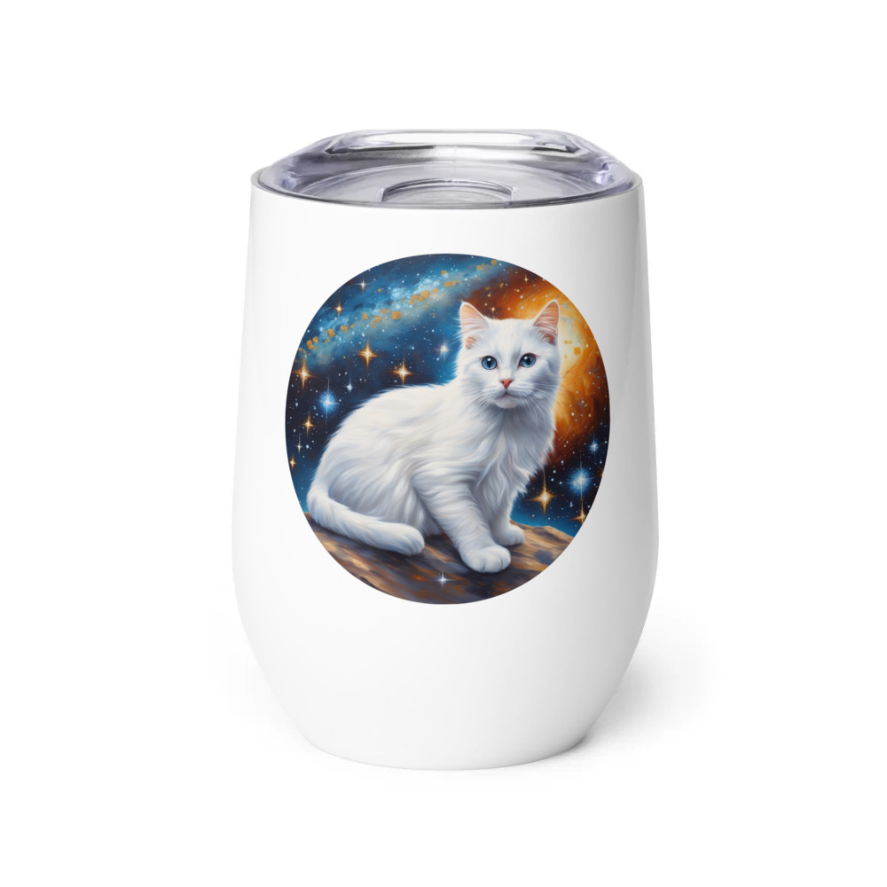 PugMug Custom White Companion Cat Wine Tumbler