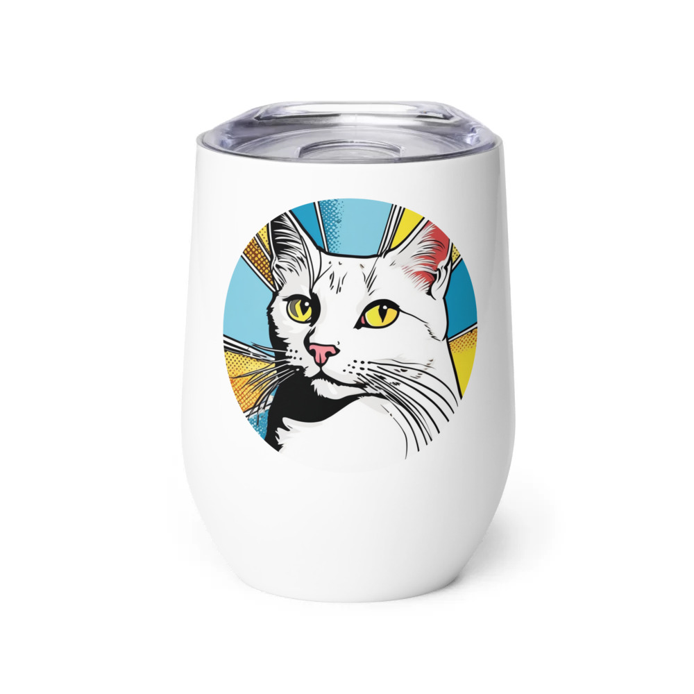 PugMug Custom White Companion Cat Wine Tumbler