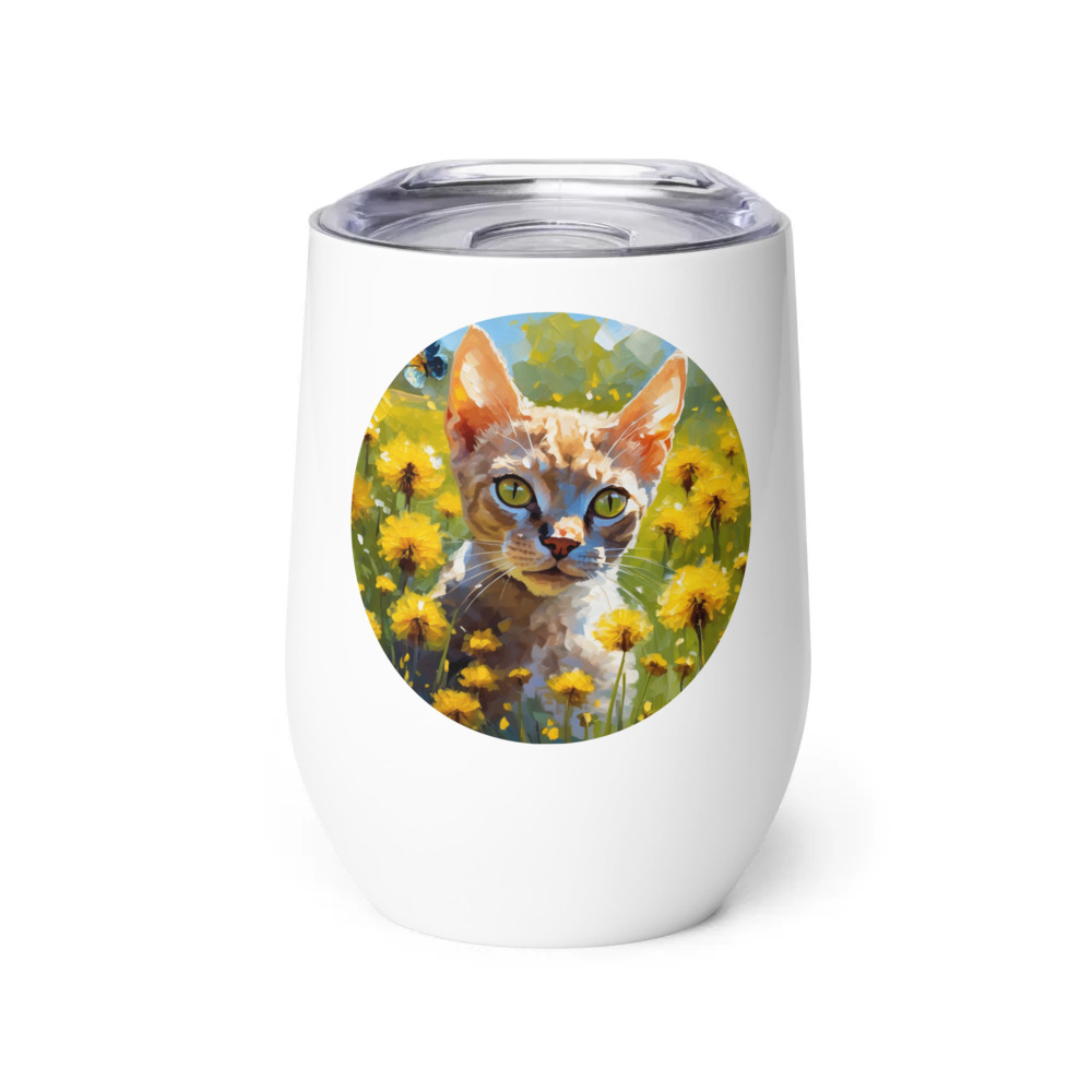 PugMug Custom Tabby Devon Rex Cat Wine Tumbler