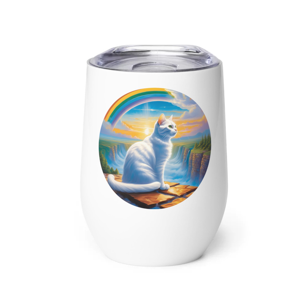 PugMug Custom White Companion Cat Wine Tumbler