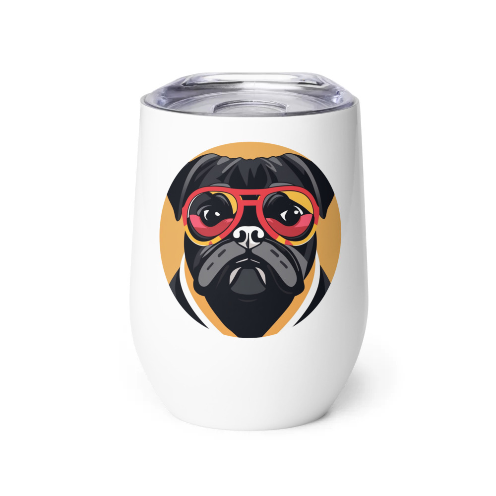 PugMug Custom Black Pug Wine Tumbler