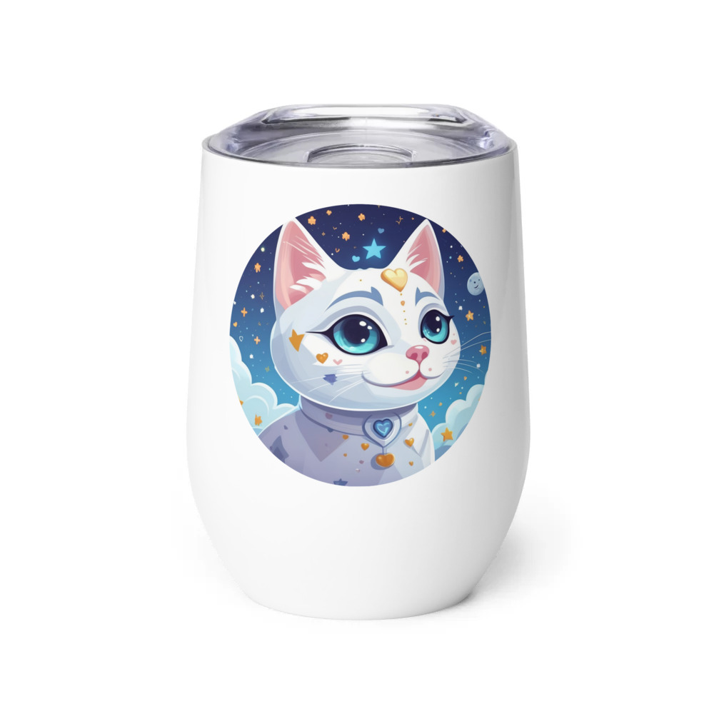 PugMug Custom White Companion Cat Wine Tumbler