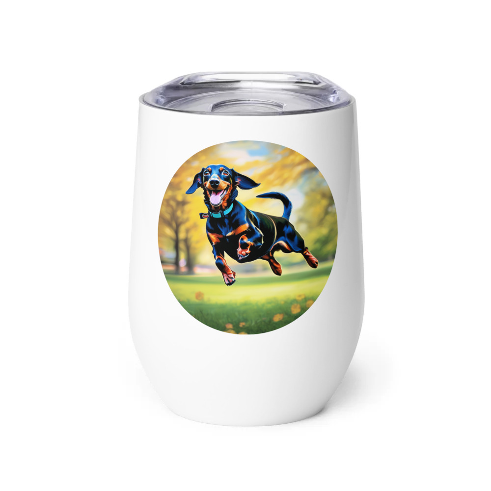 PugMug Custom Black Dachshund Wine Tumbler