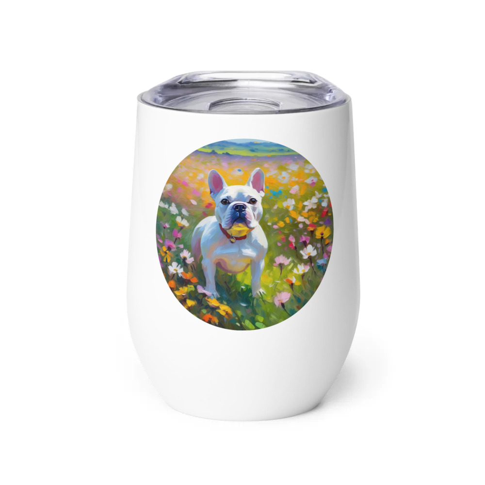 PugMug Custom White French Bulldog Wine Tumbler